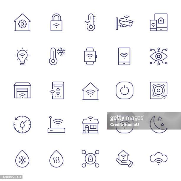 illustrations, cliparts, dessins animés et icônes de icônes de ligne de contour modifiables des systèmes smart home - domotique