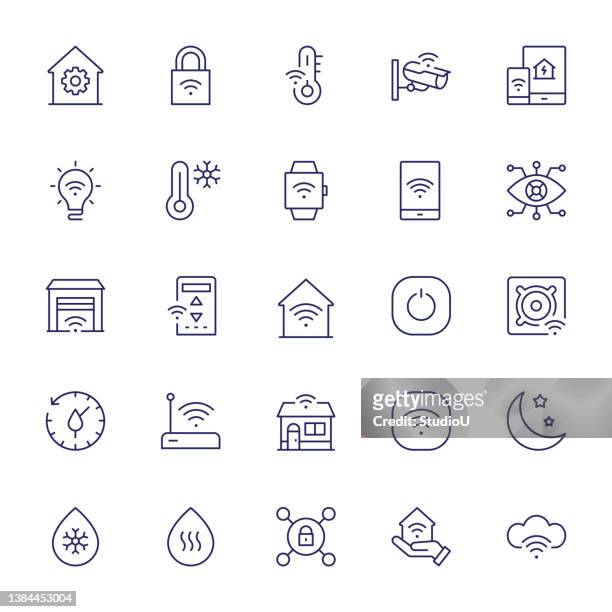 smart home systems editable stroke line icons - remote control stock illustrations