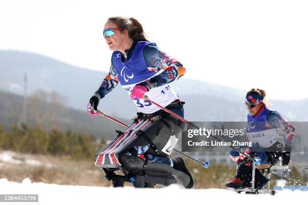 Birgit Skarstein of Team Norway competes in the Women's Middle Distance Sitting on day eight of the Beijing 2022 Winter Paralympics at Zhangjiakou...