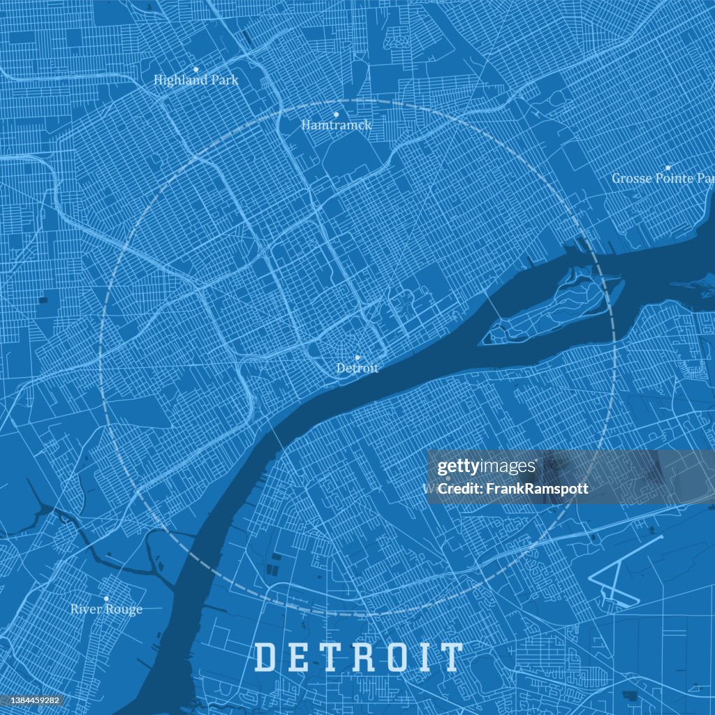 Detroit MI City Vector Road Map Blue Text