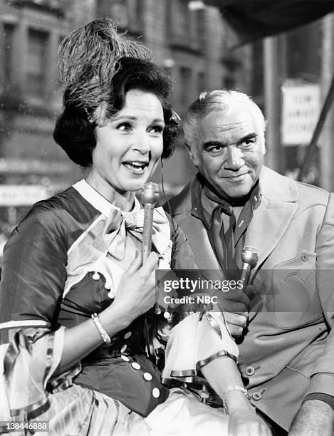Pictured: Hosts Betty White, Lorne Greene during the 1967 Macy's Thanksgiving Day Parade
