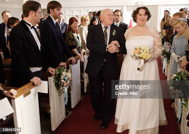 Phyllis's Wedding" Episode 15 -- Aired -- Pictured: Rainn Wilson as Dwight Schrute, John Krasinski as Jim Halpert, Kate Flannery as Meredith Palmer,...