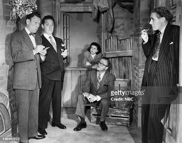 Pictured: Fred Allen, Kenny Delmar as Senator Claghorn, Minerva Pious as Mrs. Nussbaum, Peter Donald as Ajax Cassidy, Parker Fennelly as Titus Moody