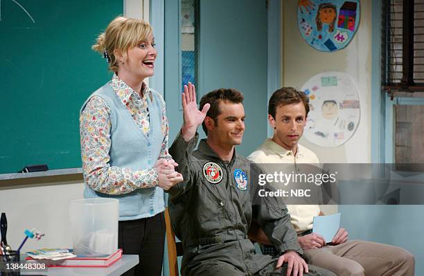 Episode 9 -- Aired -- Pictured: Amy Poehler as teacher, Jeff Gordon as Captain Jack Kelly, Seth Meyers as Glenn Corbin during "Career Day" skit on...