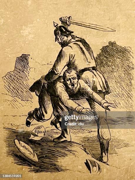 ein preußischer soldat schlägt napoleon iii. über elsass-lothringen - tracht prügel stock-grafiken, -clipart, -cartoons und -symbole