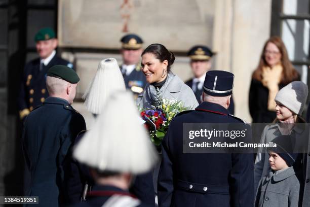 Crown Princess Victoria of Sweden, Princess Estelle of Sweden and Prince Oscar of Sweden attend the Crown Princess' Name Day celebrations at the...
