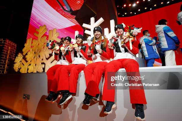 Silver medalist Barbara Aigner and guide Klara Sykora of Team Austria and Gold medalist Veronika Aigner and guide Elisabeth Aigner of Team Austria...