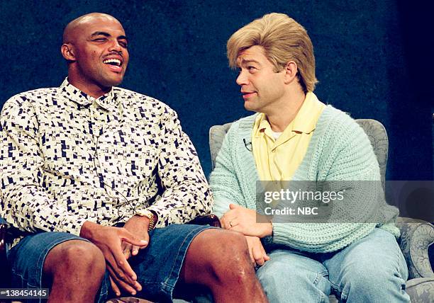 Episode 1 -- Aired -- Pictured: Charles Barkley as himself and Al Franken as Stuart Smalley during the "Daily Affirmation" skit on September 25, 1993