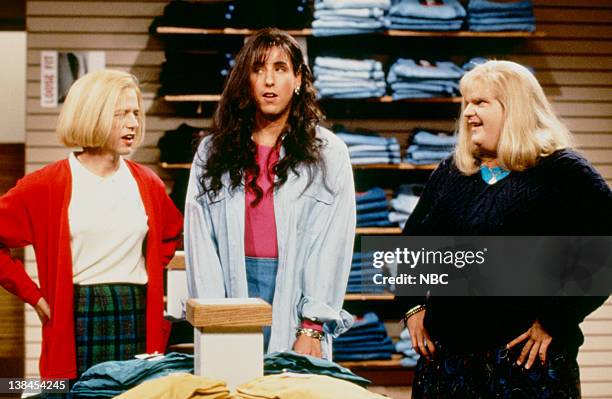 Episode 1 -- Aired -- Pictured: David Spade as Christy Henderson, Adam Sandler as Lucy Brawn and Chris Farley as Cindy Crawford during "The Gap" skit...