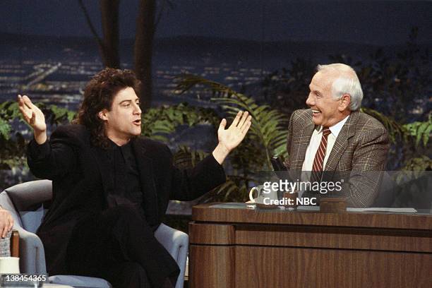 Air Date -- Pictured: Comedian Richard Lewis during an interview with host Johnny Carson on April 11, 1990