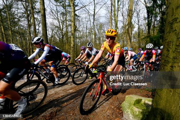 Hannah Barnes of United Kingdom and UNO-X Women Cycling Team competes during the 18th Miron Women's WorldTour Ronde van Drenthe 2022 a 155,9km from...