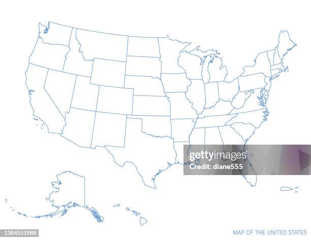 usa line art map blue - arts 50th stock illustrations