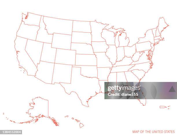 usa line art map red - arts 50th stock illustrations