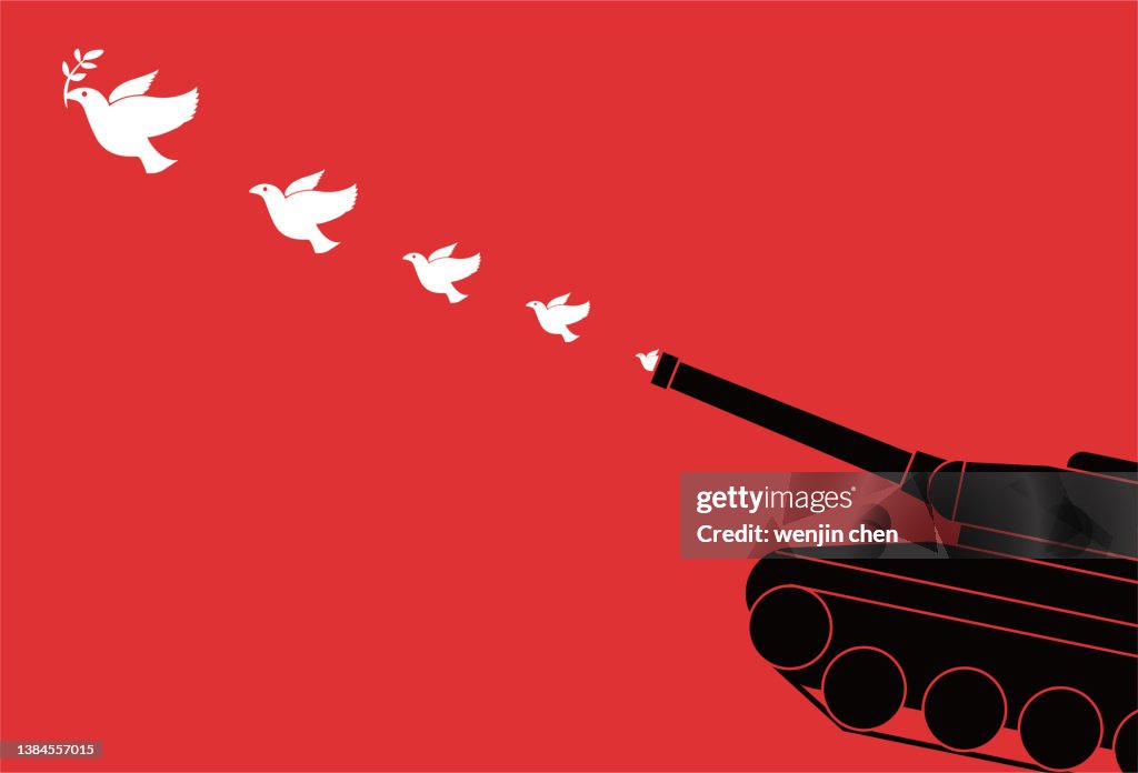 Anti war posters, peace pigeons flying out of tank cannons