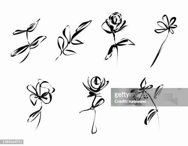 vector doodle style minimalism plant flower leaf sketches line art hand drawing  icon handmade illustration collection - bud 幅插畫檔、美工圖案、卡通及圖標