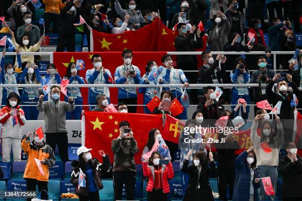 Spectators look on during the Wheelchair Curling Gold Medal Game between People's Republic of China and Sweden on day eight of the Beijing 2022...