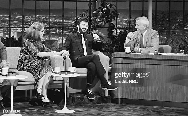 Air Date -- Pictured: Actress Barbara Bach with husband musician Ringo Starr during an interview with host Johnny Carson on May 6, 1981