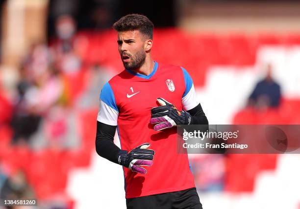 Luis Maximiano of Granada CF warms up prior to the LaLiga Santander match between Granada CF and Elche CF at Nuevo Estadio de Los Carmenes on March...