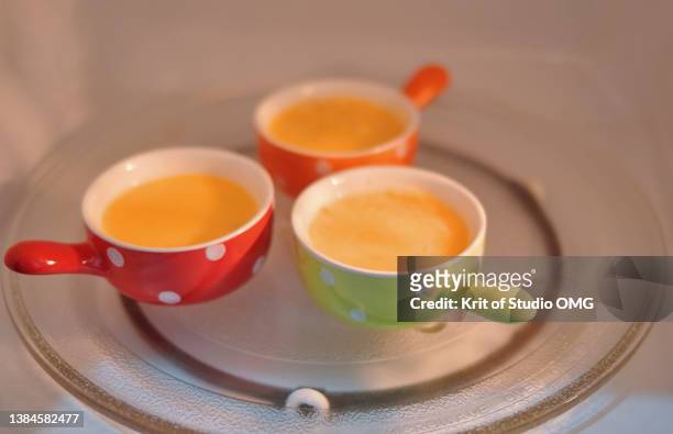 the colorful cups  in microwave oven - microwave dish stock pictures, royalty-free photos & images