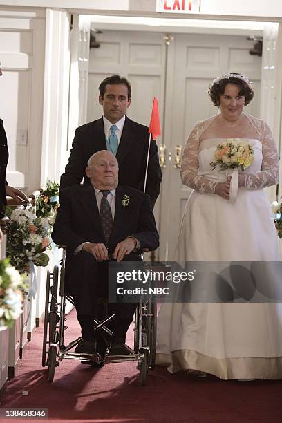 Phyllis's Wedding" Episode 16 -- Airdate 2/8/07 -- Pictured: Steve Carell as Michael Scott, Hansford Rowe as Elbert Lapin, Phyllis Smith as Phyllis...