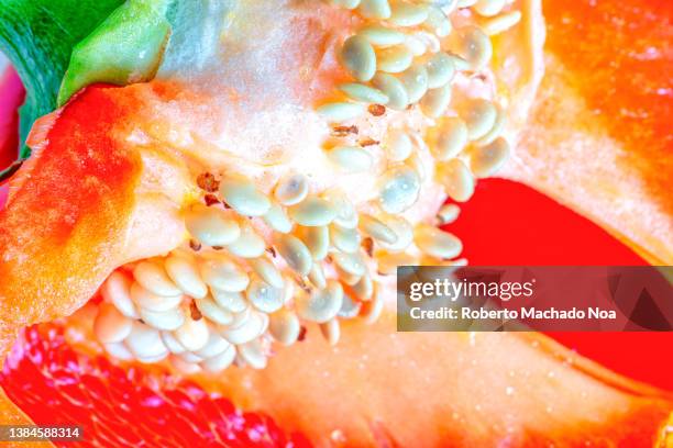 macro of a red bell pepper - red bell pepper fotografías e imágenes de stock