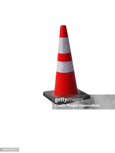 cutout traffic cone orange color on white background - stopschild freisteller stock-fotos und bilder