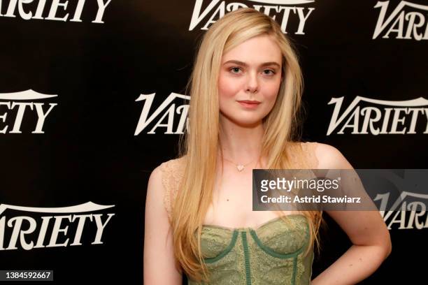Elle Fanning poses at the Variety Studio at SXSW 2022 at JW Marriott Austin on March 12, 2022 in Austin, Texas.