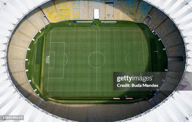 Aerial view of the Maracanã stadium a day ahead of the reopening on March 12, 2022 in Rio de Janeiro, Brazil. After three months of remaining closed...