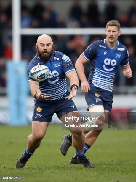 Joe Jones of Sale Sharks in action during the Gallagher Premiership Rugby match between Sale Sharks and Gloucester Rugby at AJ Bell Stadium on March...