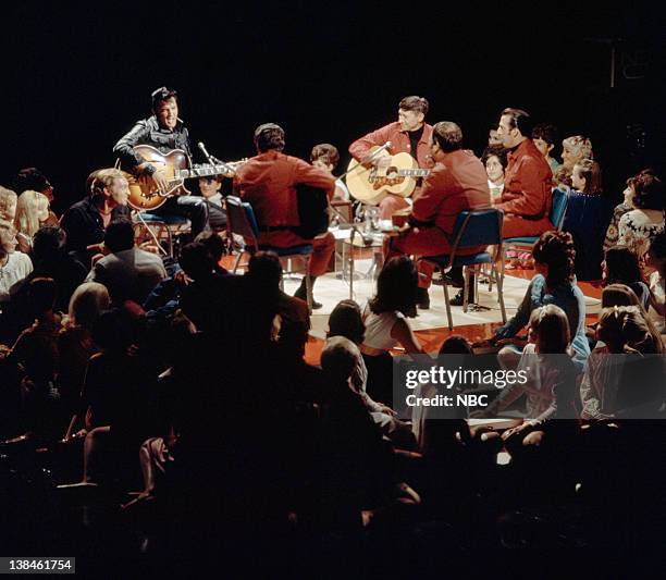 Aired 12/3/68 -- Pictured: Elvis Presley during a performance at NBC Studios in Burbank, CA