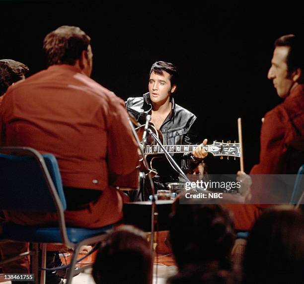 Aired 12/3/68 -- Pictured: Elvis Presley during a performance at NBC Studios in Burbank, CA