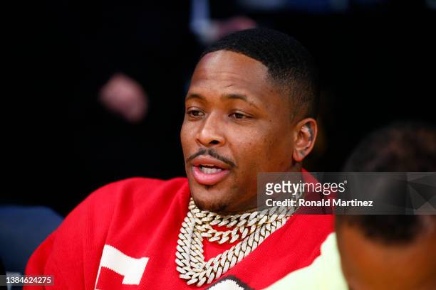 Rapper YG attends a game between the Los Angeles Lakers and the Washington Wizards at Crypto.com Arena on March 11, 2022 in Los Angeles, California....