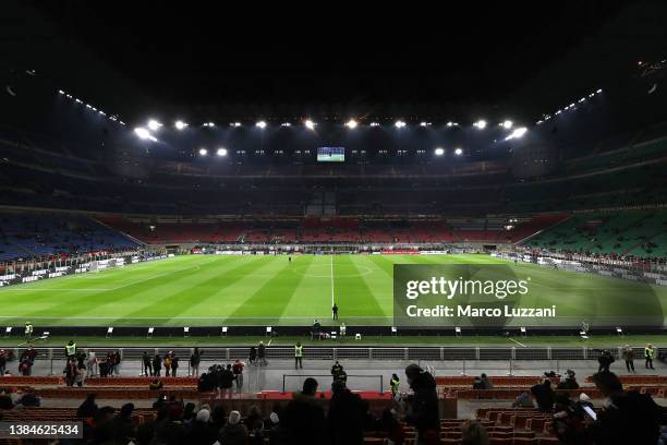 General view inside the stadium prior to the Serie A match between AC Milan and Empoli FC at Stadio Giuseppe Meazza on March 12, 2022 in Milan, Italy.