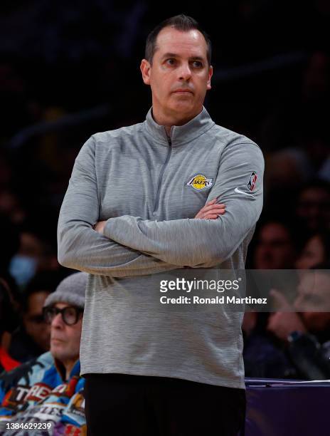 Head Coach Frank Vogel of the Los Angeles Lakers in the first quarter at Crypto.com Arena on March 11, 2022 in Los Angeles, California. NOTE TO USER:...