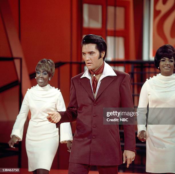Aired 12/3/68 -- Pictured: Elvis Presley during a performance at NBC Studios in Burbank, CA
