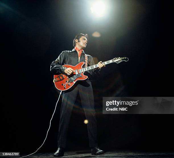 Aired 12/3/68 -- Pictured: Elvis Presley during a performance at NBC Studios in Burbank, CA