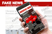 War in Ukraine and Fake News theme, Russia and Ukraine conflict on mobile phone screen