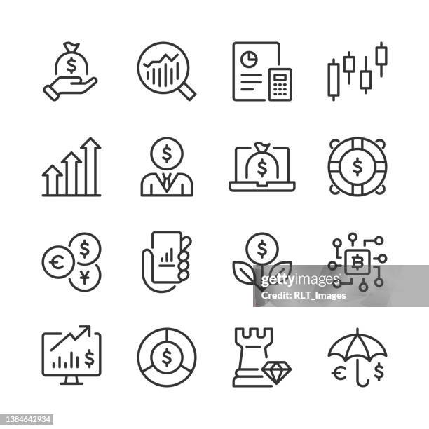 illustrations, cliparts, dessins animés et icônes de icônes d’investissement — série monoline - affaires finance et industrie