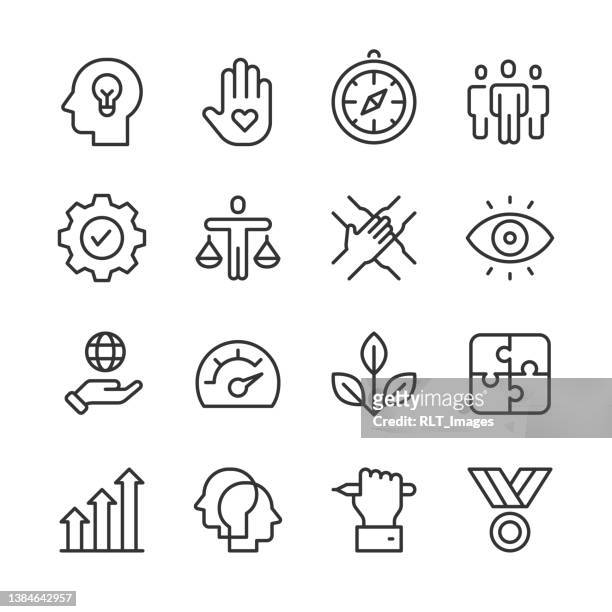 illustrazioni stock, clip art, cartoni animati e icone di tendenza di valori fondamentali icone 2 — serie monoline - emozione positiva