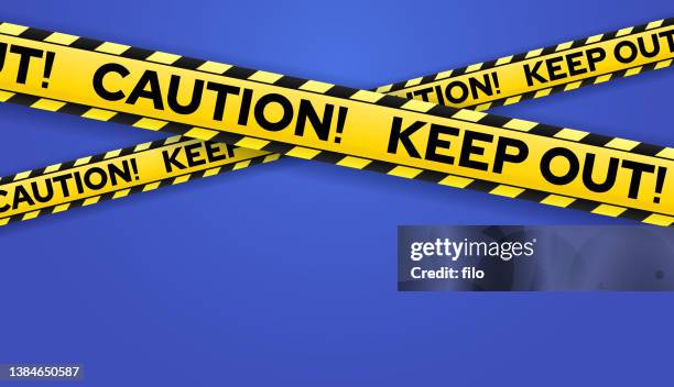 stockillustraties, clipart, cartoons en iconen met caution! keep out! warning coloration tape blue background - caution tape