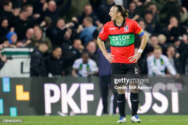 Edgar Barreto of N.E.C. Looks dejected during the Dutch Eredivisie match between FC Groningen and N.E.C. Nijmegen at the Euroborg on March 12, 2022...