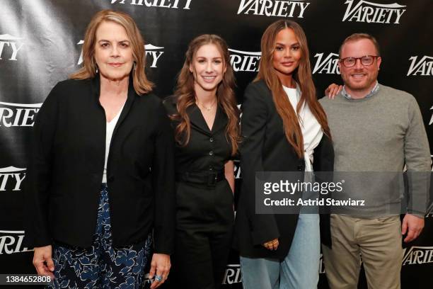 Marina Zenovich, Nile Cappello, Chrissy Teigen, and Ross Dinerstein from the film The Way Down: God, Greed, and the Cult of Gwen Shamblin, pose at...