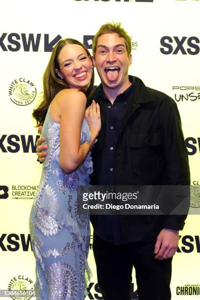 Claudia Sulewski and James Morosini attend "I Love My Dad" Premiere during the 2022 SXSW Conference and Festivals at Alamo Drafthouse South Lamar on...