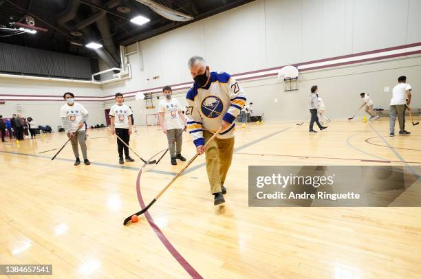 Wilf Paiement attends an NHL Legacy Event as part of the 2022 Tim Hortons NHL Heritage Classic at McMaster University on March 12, 2022 in Hamilton,...