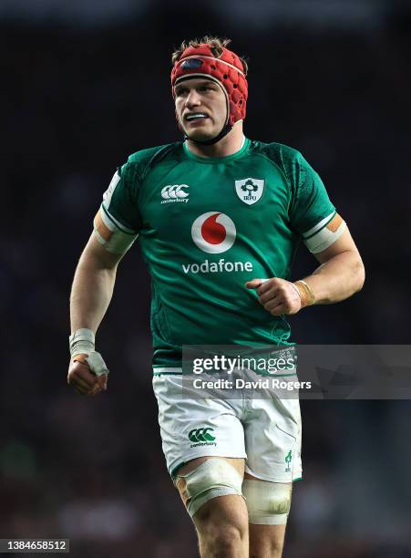 Josh van der Flier of Ireland looks on during the Guinness Six Nations Rugby match between England and Ireland at Twickenham Stadium on March 12,...