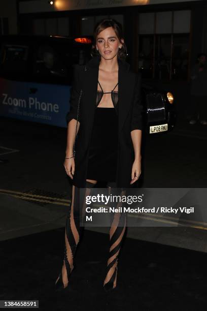 Emma Watson arrives at the Charles Finch & CHANEL Pre-BAFTA Party at 5 Hertford Street on March 12, 2022 in London, England.