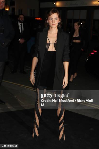 Emma Watson arrives at the Charles Finch & CHANEL Pre-BAFTA Party at 5 Hertford Street on March 12, 2022 in London, England.