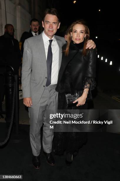 Dougray Scott and Claire Forlani arrive at the Charles Finch & CHANEL Pre-BAFTA Party at 5 Hertford Street on March 12, 2022 in London, England.