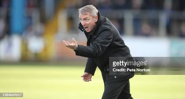 Carlisle United manager Paul Simpson gives instructions during the Sky Bet League Two match between Carlisle United and Northampton Town at Brunton...