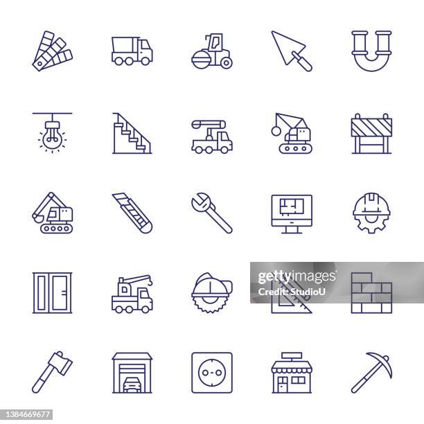 construction editable stroke line icons - bricks isolated stock illustrations